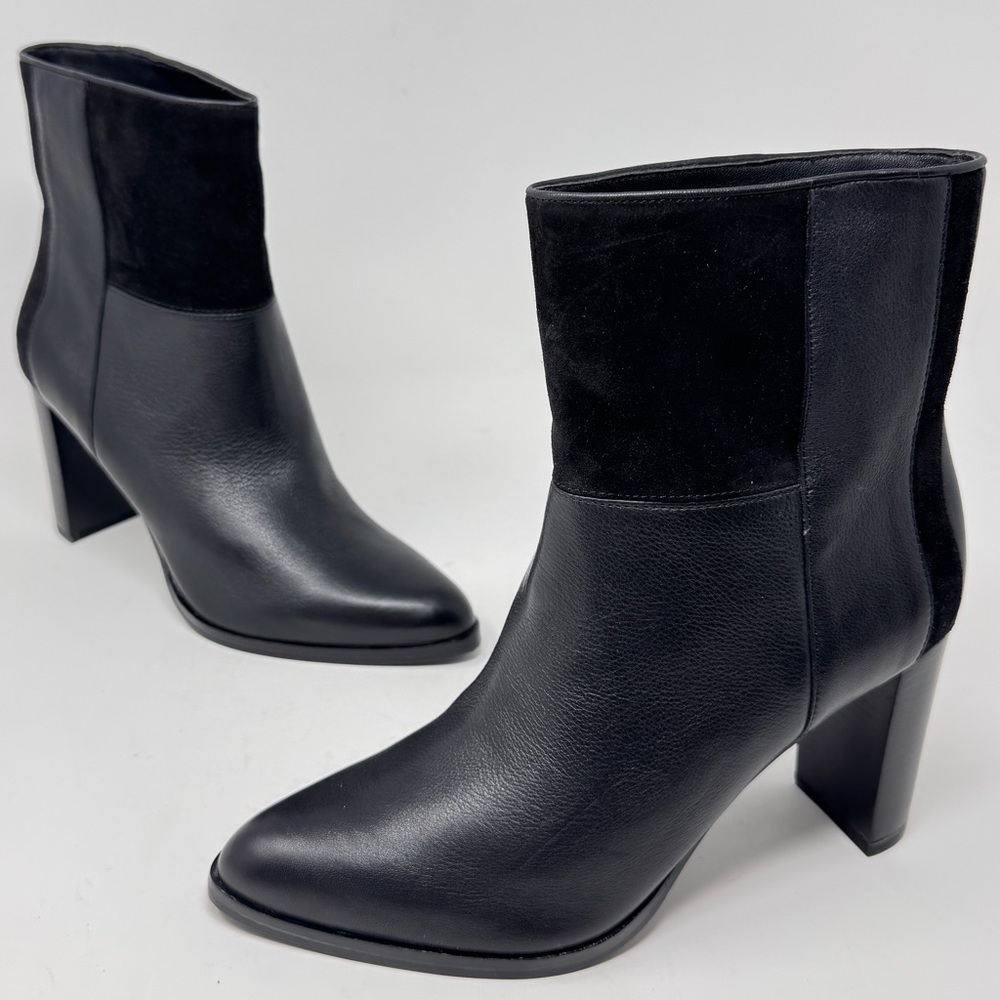 DIANE VON FURSTENBERG Black Leather & Suede Pull-On Boots - Size 7.5